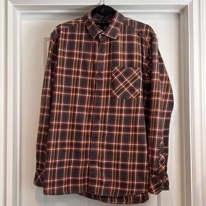 Quicksilver Flannel Orange and Grey Long Sleeve Buttoned Casual Shirt - Large